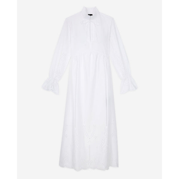 Long English Embroidery Dress - White - Women