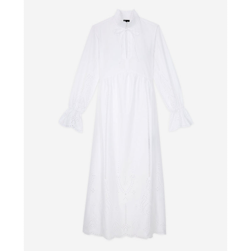Robe Longue En Broderie Anglaise - Blanc - Femme
