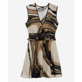 Vestido skater de seda - Beige y marrón - Mujer
