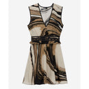 Vestido skater de seda - Beige y marrón - Mujer