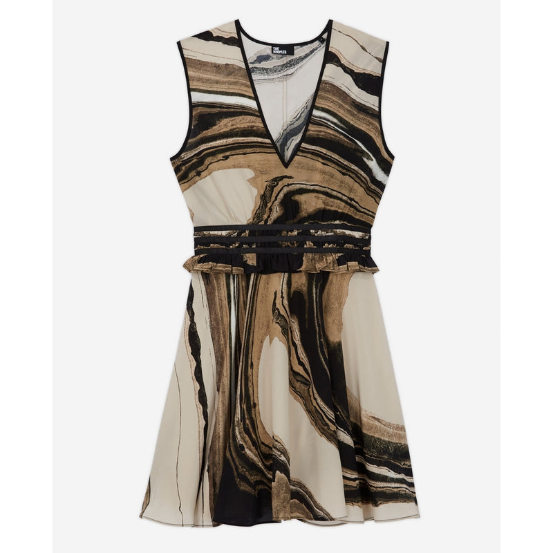 Vestido skater de seda - Beige y marrón - Mujer