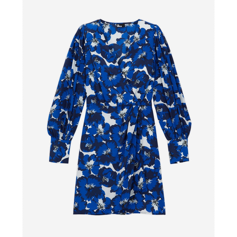 Robe Portefeuille En Soie - Bleu - Femme