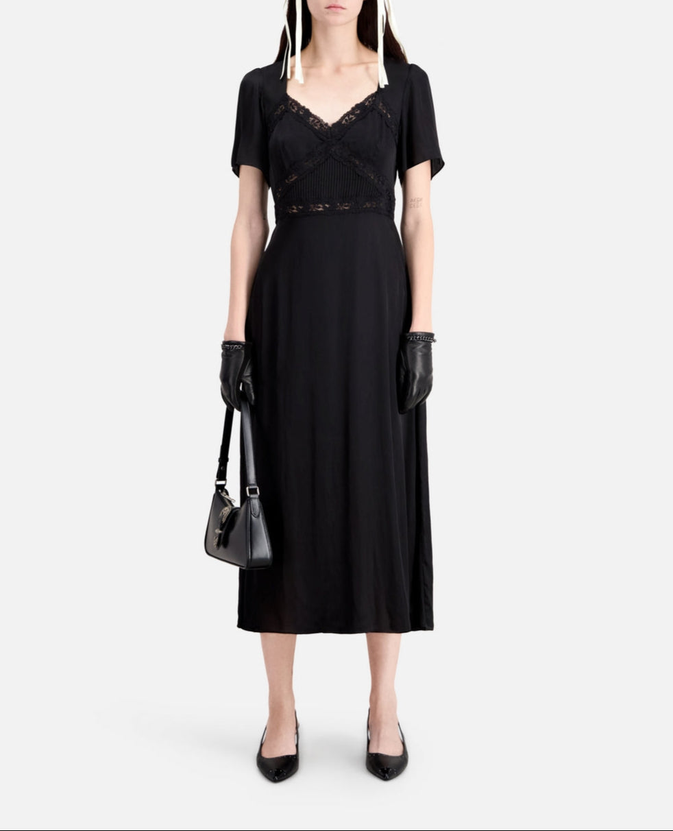 The Kooples - Vestido Largo Mc Parte Superior de Encaje - Mujer