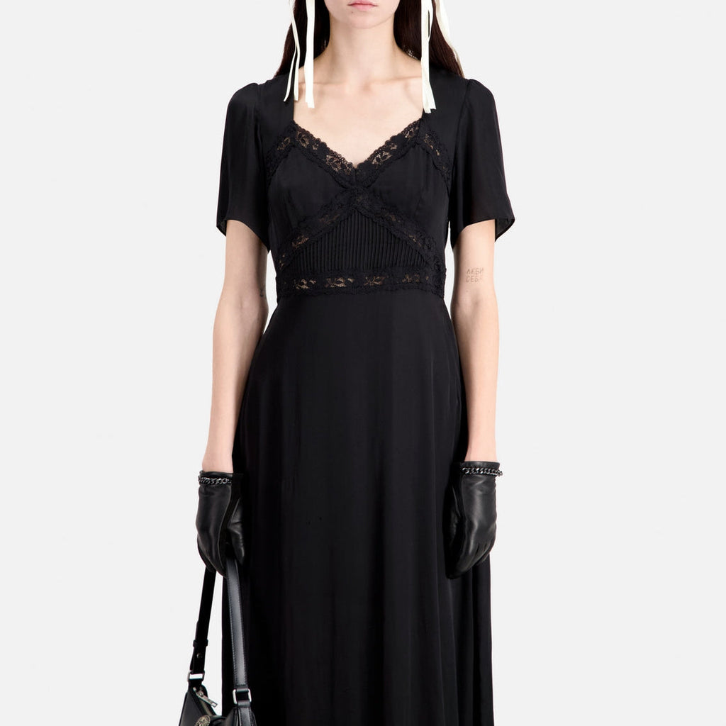 The Kooples - Vestido Largo Mc Parte Superior de Encaje - Mujer