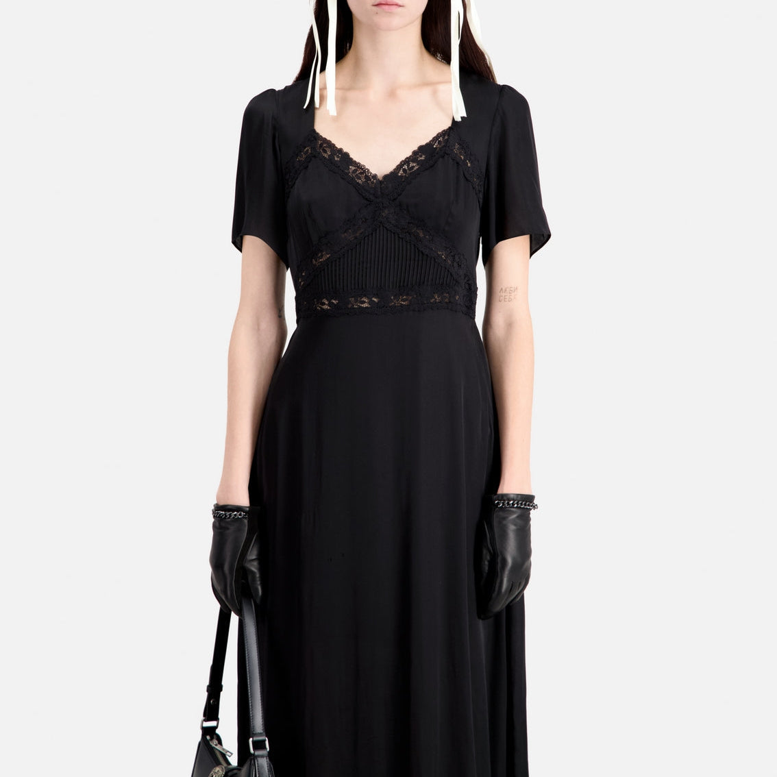 The Kooples - Vestido Largo Mc Parte Superior de Encaje - Mujer