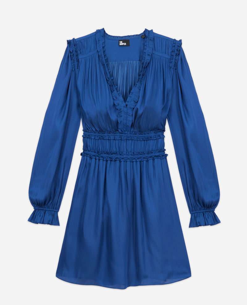 Vestido corto plisado - Mujer