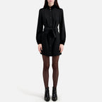 Bi-material Shirt Dress - Black - Women