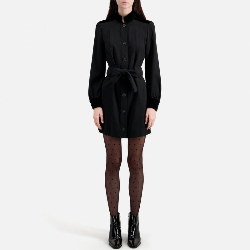 Vestido camisero bimateria - Negro - Mujer