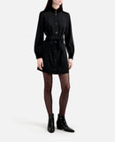 Vestido camisero bimateria - Negro - Mujer