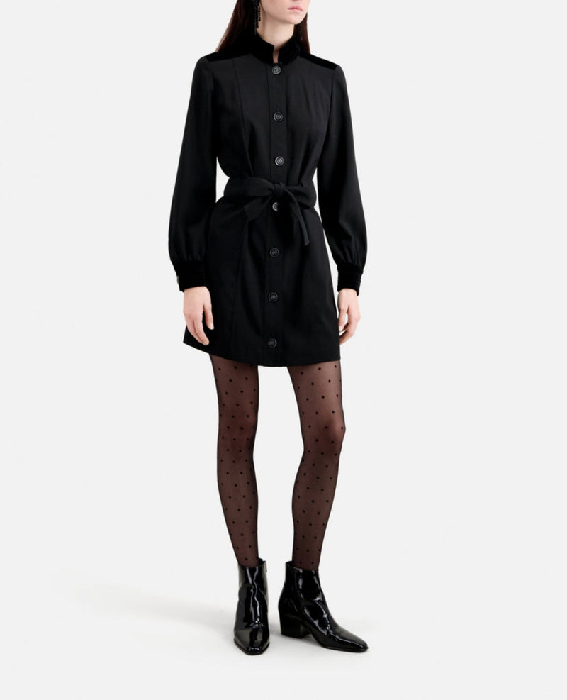Vestido camisero bimateria - Negro - Mujer