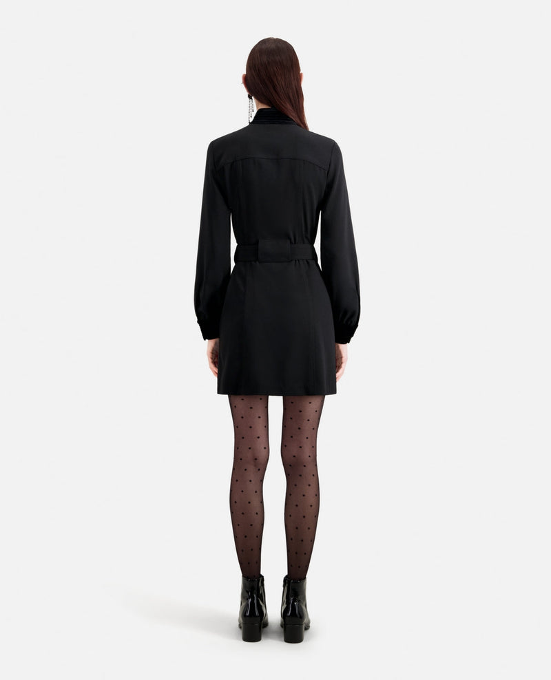 Vestido camisero bimateria - Negro - Mujer