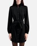 Vestido camisero bimateria - Negro - Mujer