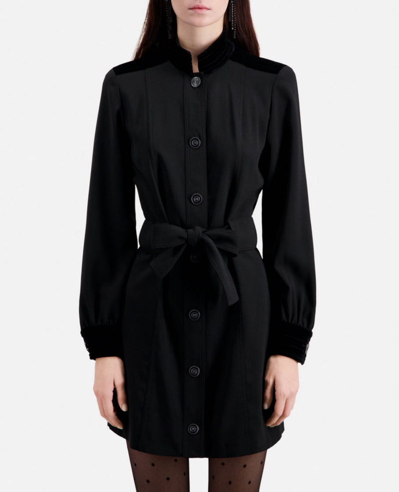 Vestido camisero bimateria - Negro - Mujer