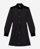 Vestido camisero bimateria - Negro - Mujer