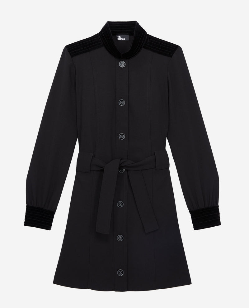 Vestido camisero bimateria - Negro - Mujer