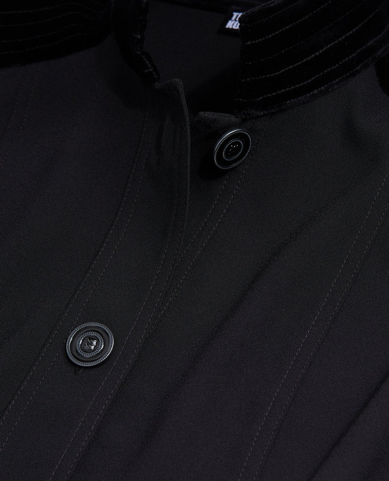 Vestido camisero bimateria - Negro - Mujer