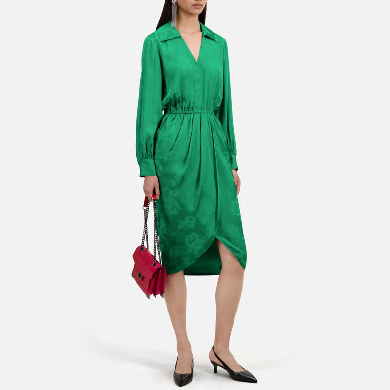 Vestido midi cruzado de jacquard - Mujer