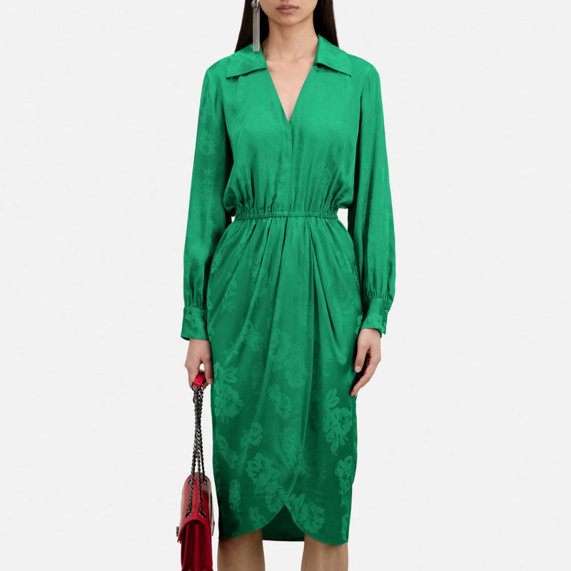 Vestido midi cruzado de jacquard - Mujer