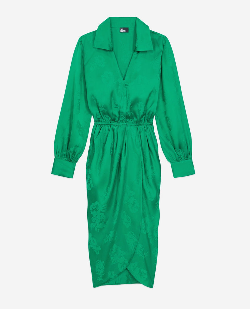 Vestido midi cruzado de jacquard - Mujer
