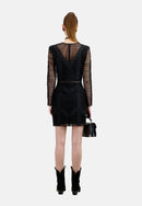 Robe Courte Avec Mix Dentelles A Manches Longues
