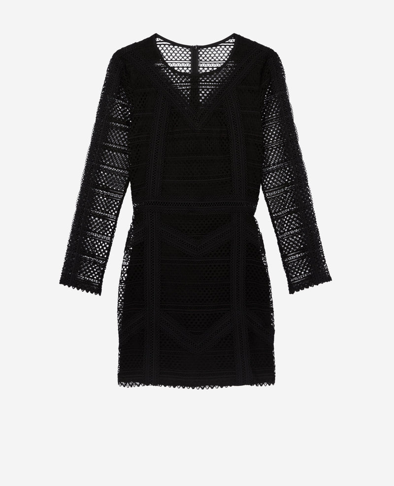 Robe Courte Avec Mix Dentelles A Manches Longues