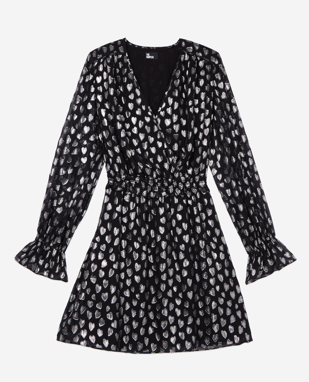 The Kooples - Robe Courte A Petits Coeurs Manches Longues Taille Elastiquee