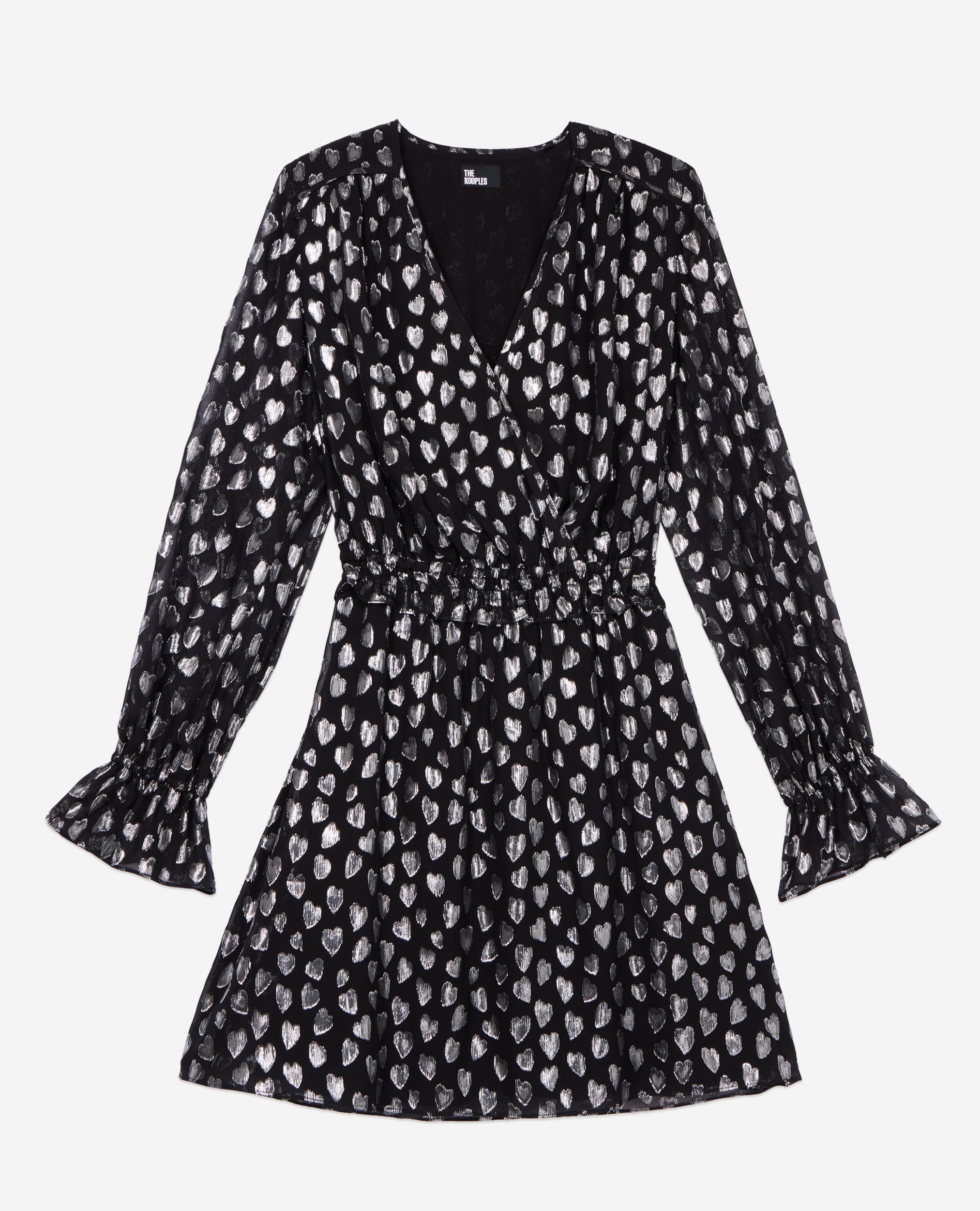 The Kooples - Robe Courte A Petits Coeurs Manches Longues Taille Elastiquee