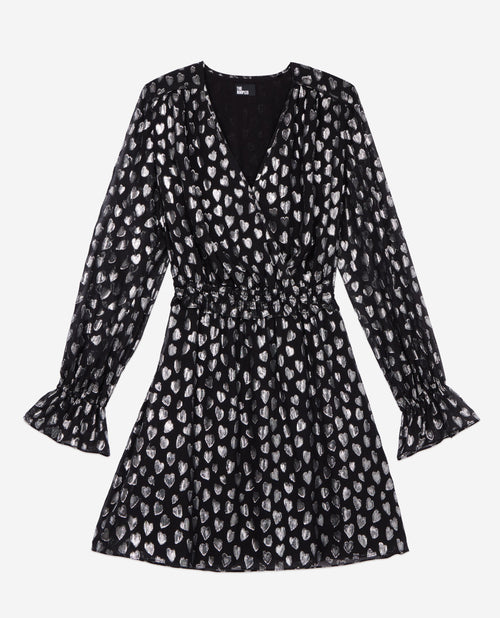 Robe Courte A Petits Coeurs Manches Longues Taille Elastiquee