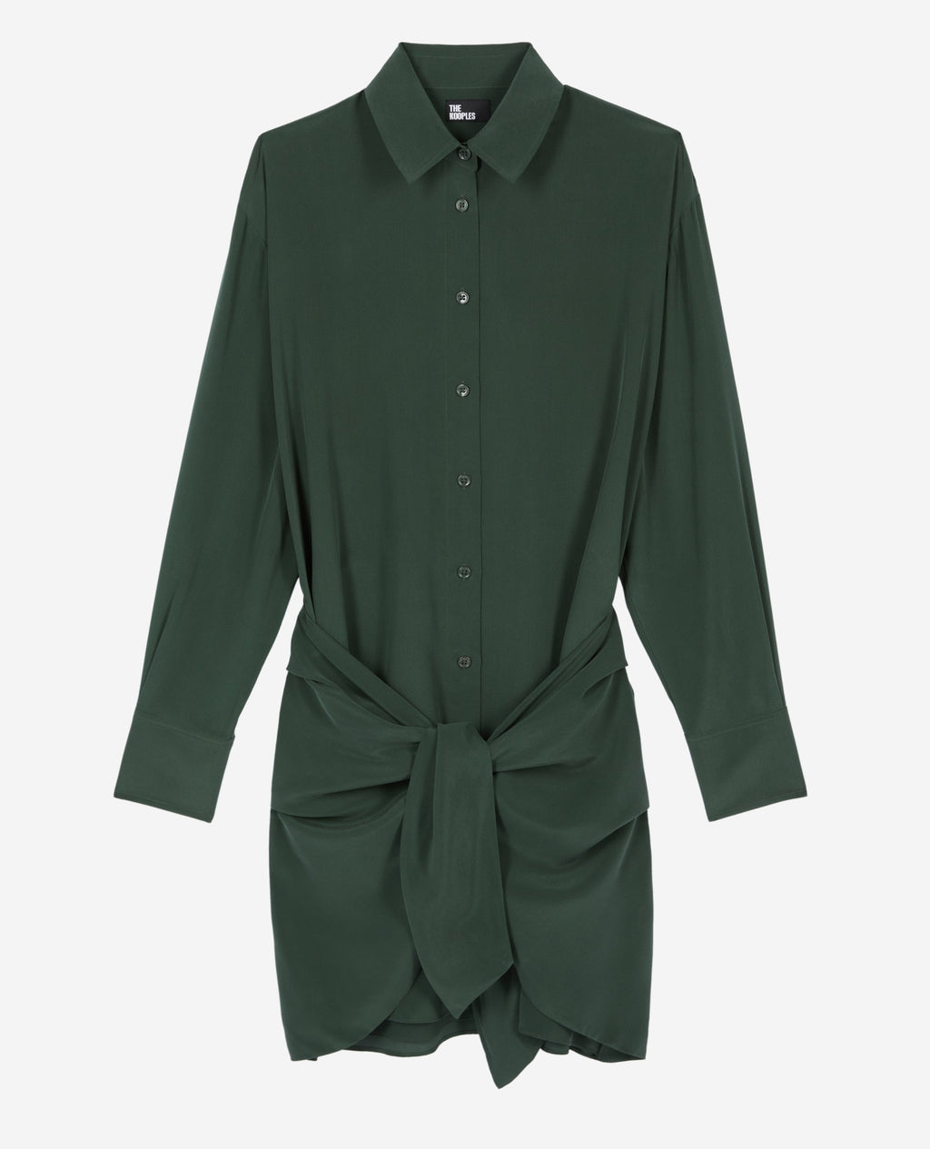 The Kooples - Long Sleeve Tied Washed Silk Shirt Dress