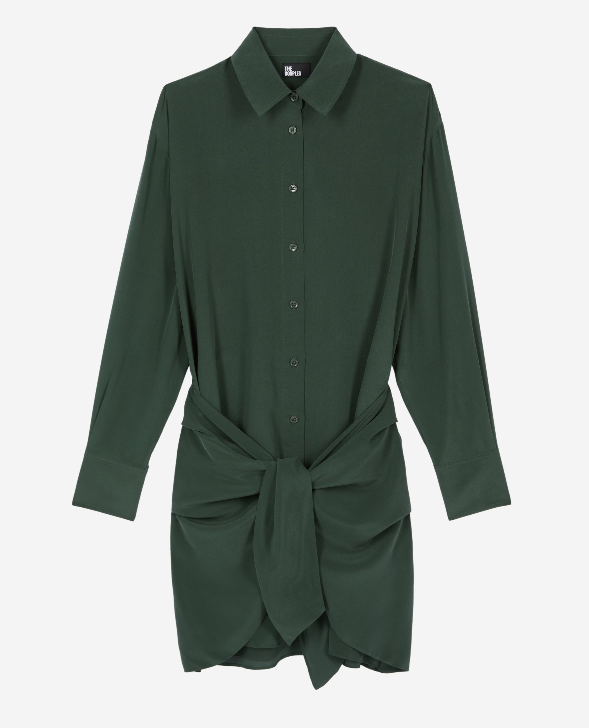 The Kooples - Long Sleeve Tied Washed Silk Shirt Dress