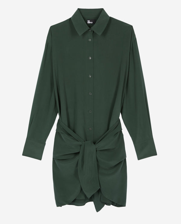 The Kooples - Long Sleeve Tied Washed Silk Shirt Dress