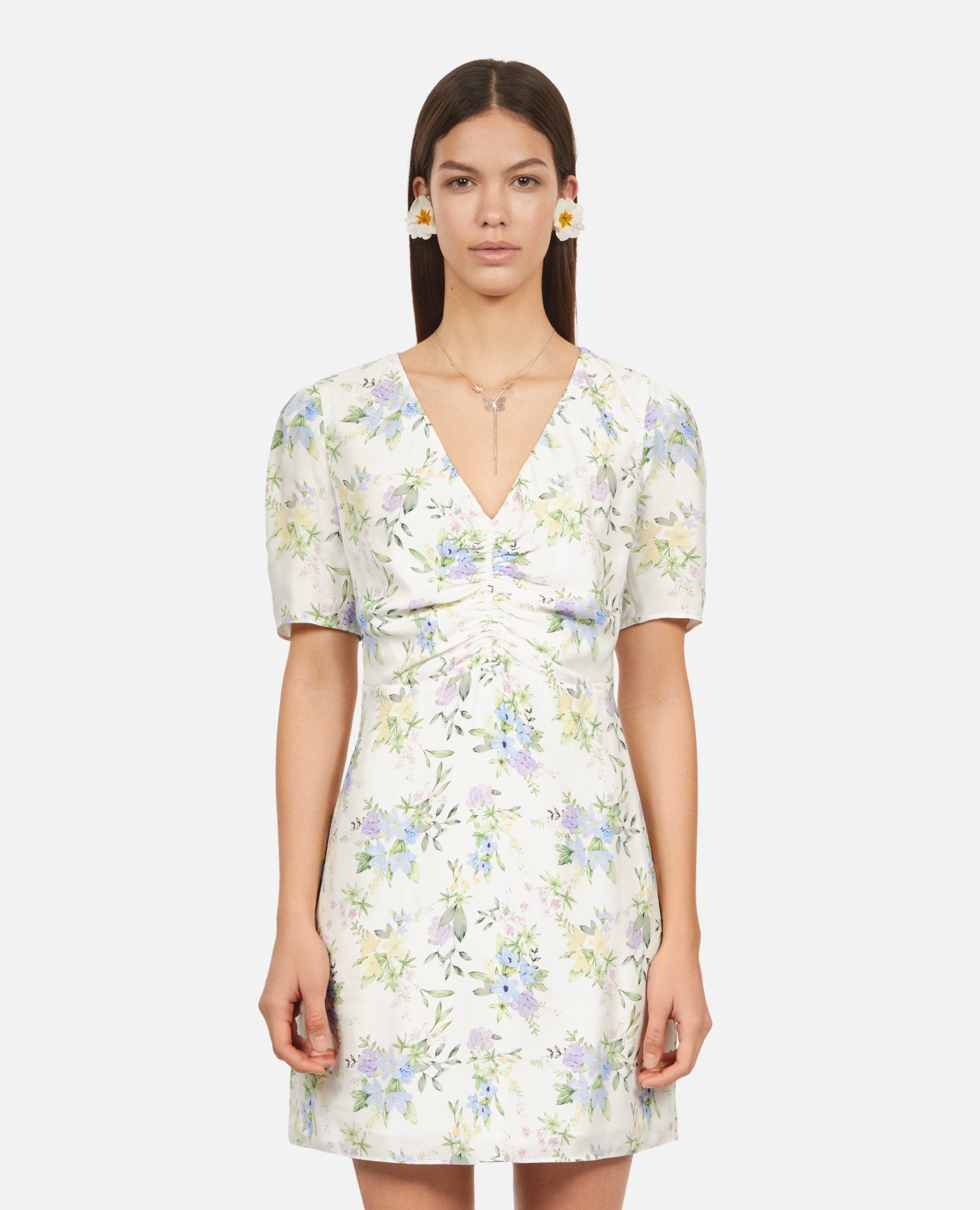 The Kooples - Robe Courte A Manches Courtes Froncee