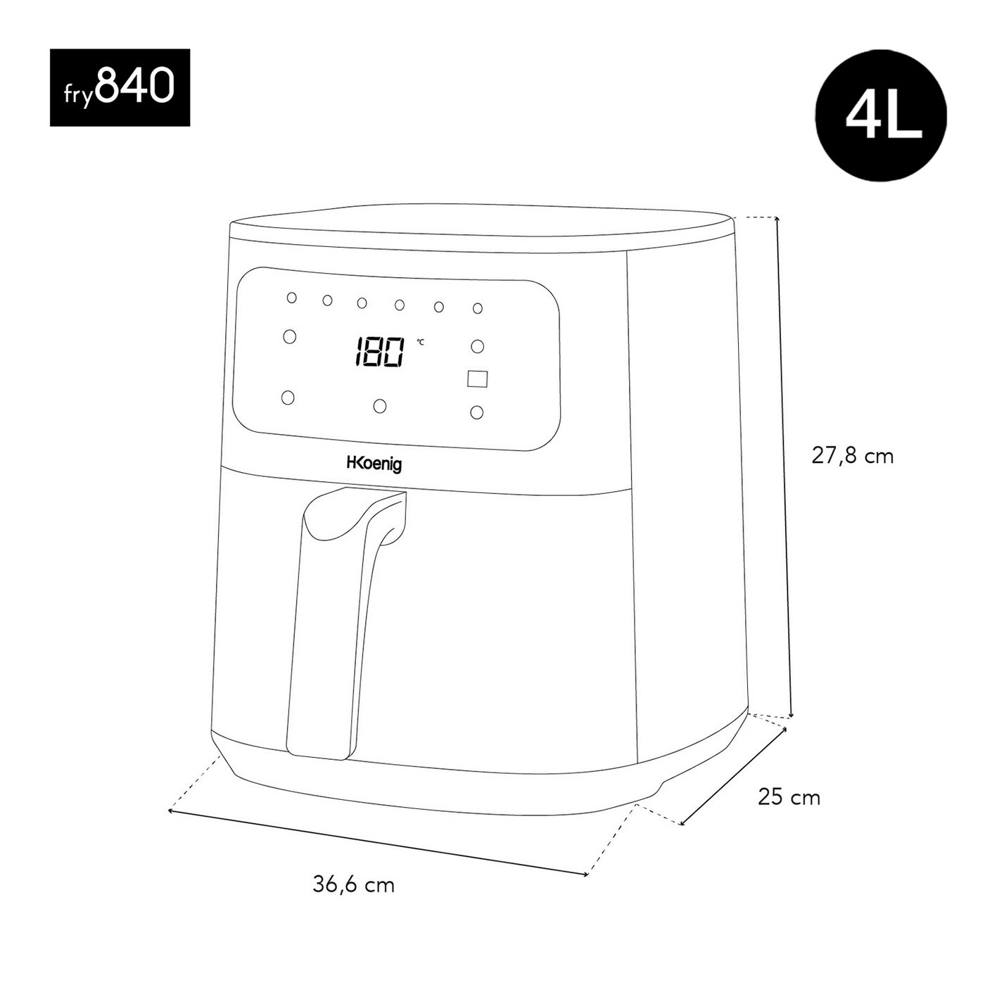 Freidora Sin Aceite 4L - Negro