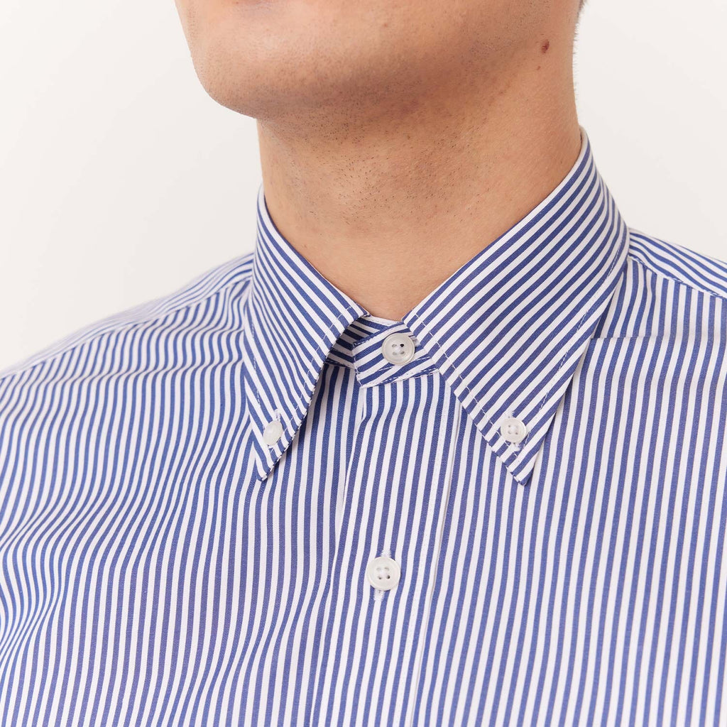Chemise En Coton Giza À Rayures Bleues Et Blanches