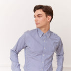 Chemise En Coton Giza À Rayures Bleues Et Blanches