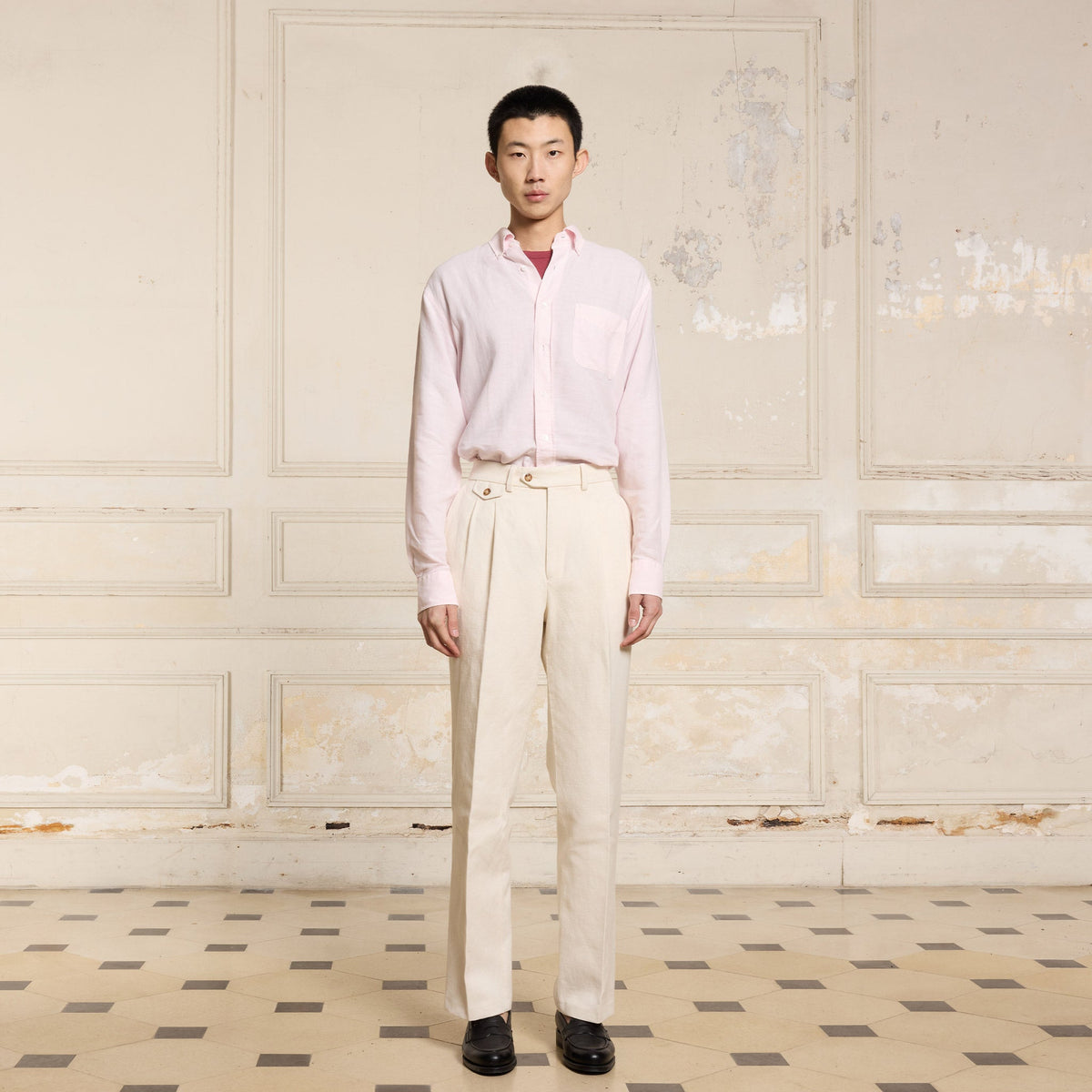 Chemise En Lin Et Coton Rose Pâle