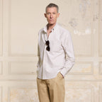 Chemise En Coton Biologique À Rayures Beiges Et Blanches