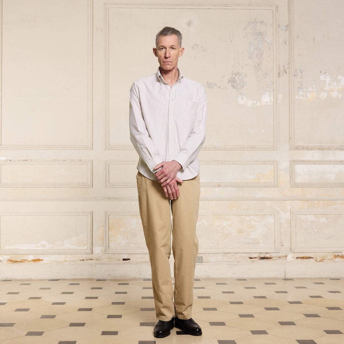Chemise En Coton Biologique À Rayures Beiges Et Blanches