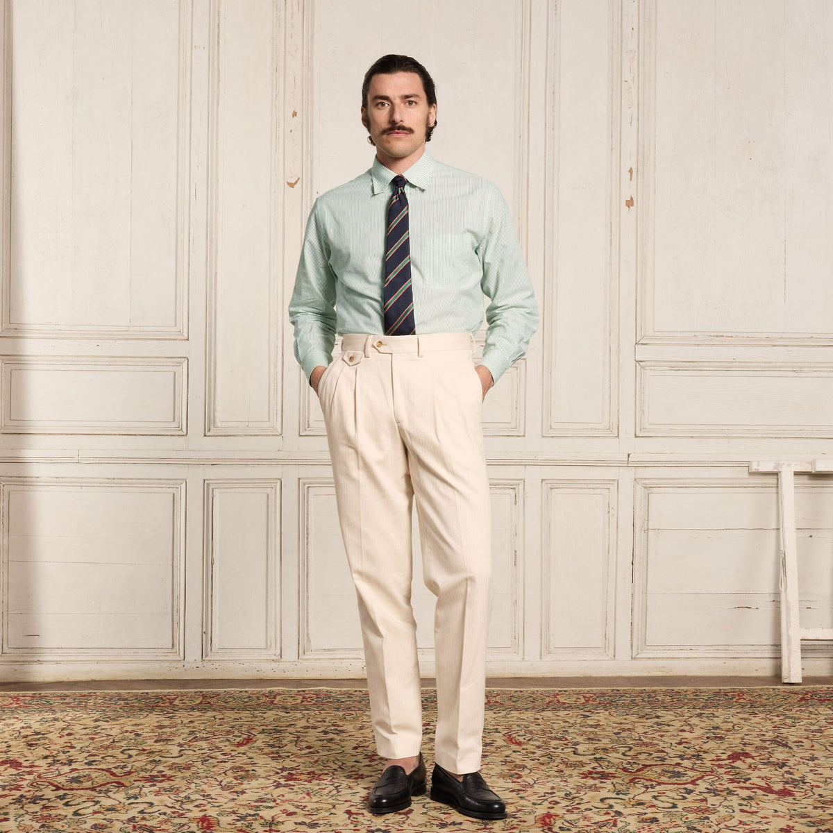 Chemise En Popeline Verte À Rayures