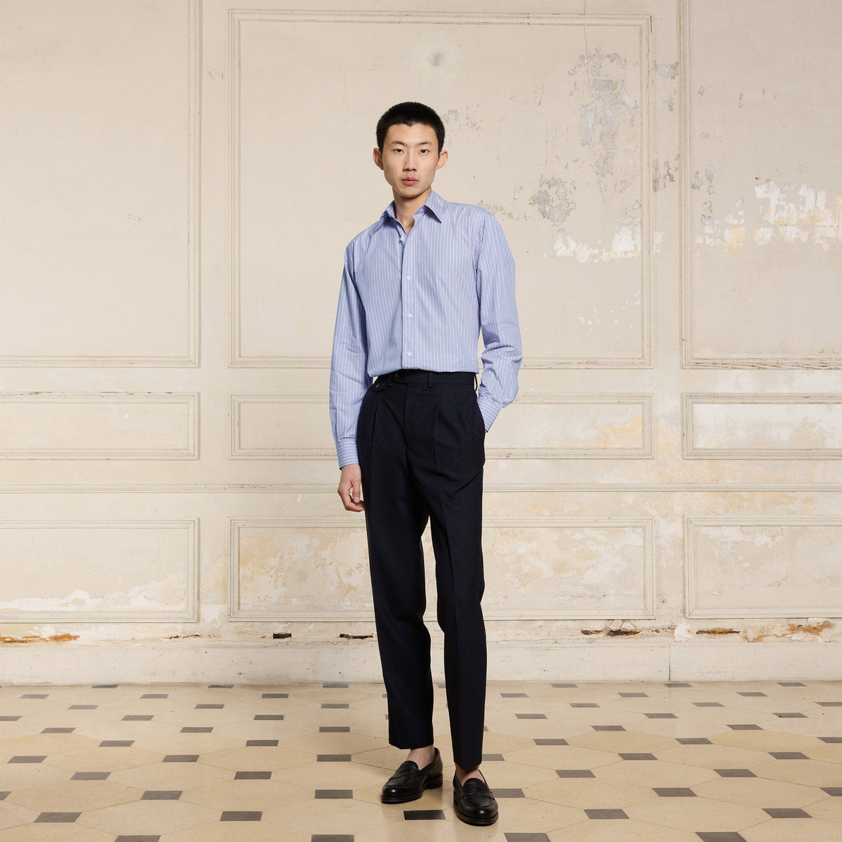 Chemise En Popeline Bleue À Rayures