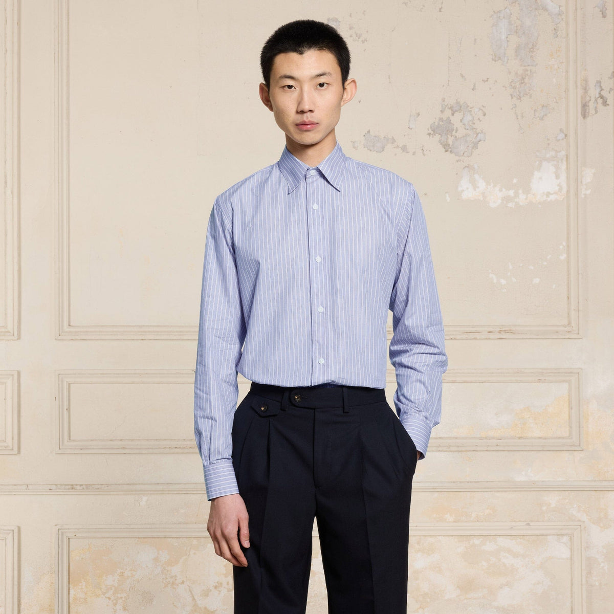 Chemise En Popeline Bleue À Rayures