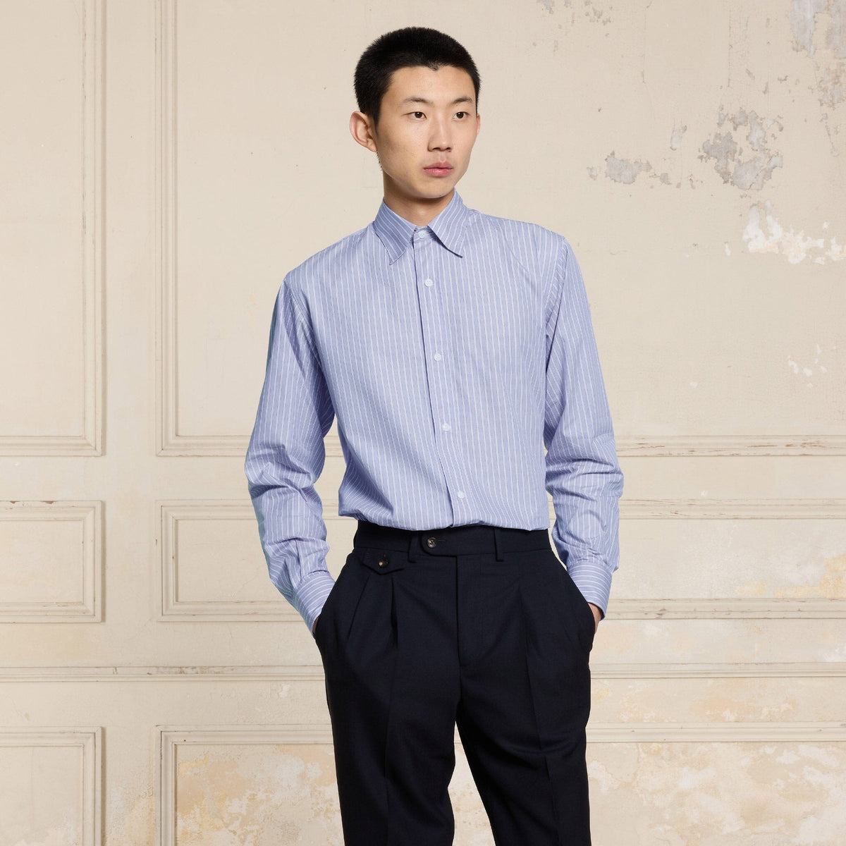 Chemise En Popeline Bleue À Rayures