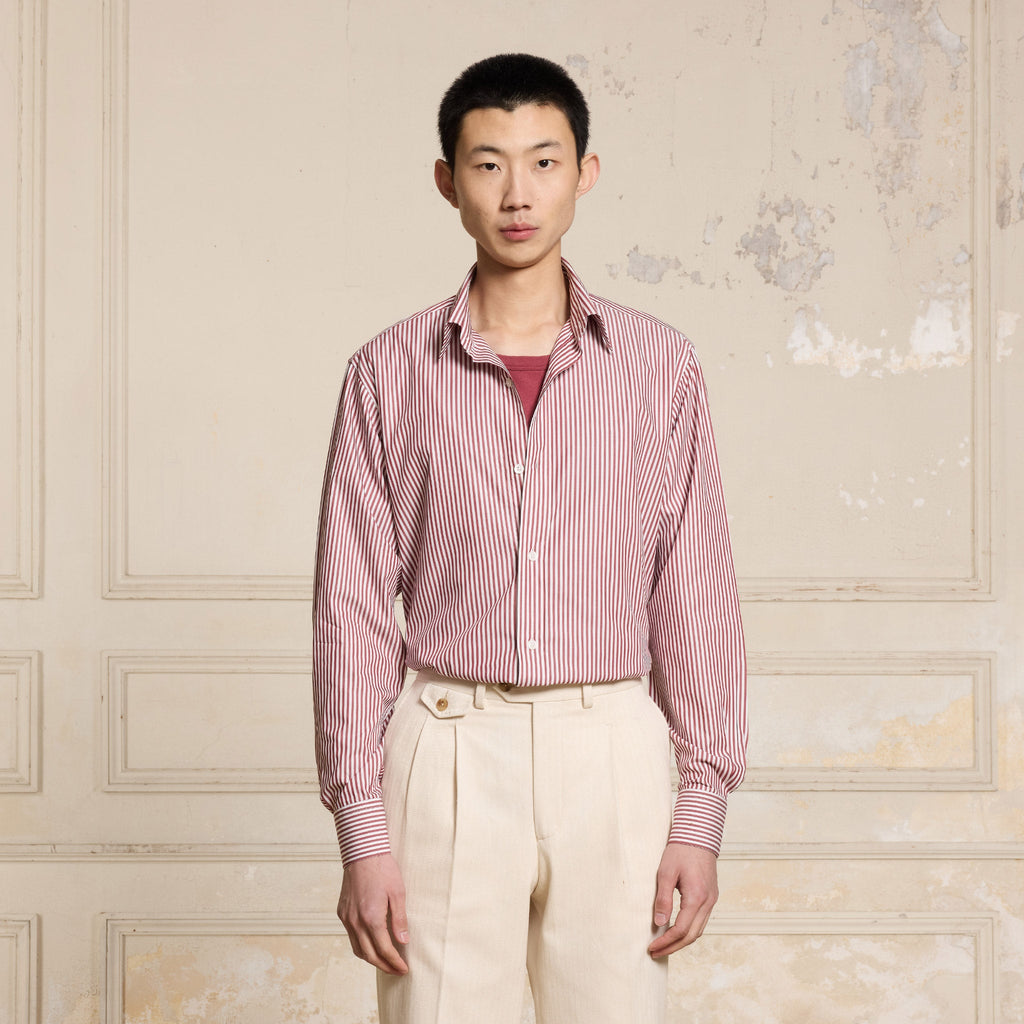 Chemise En Popeline À Rayures Bordeaux Et Blanches