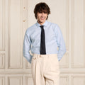 Chemise En Coton Et Lin À Micro-Rayures Bleues