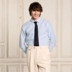 Chemise En Coton Et Lin À Micro-Rayures Bleues