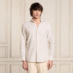 Chemise en coton et lin à rayures beiges