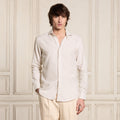 Chemise en coton et lin à rayures beiges