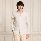 Chemise en coton et lin à rayures beiges