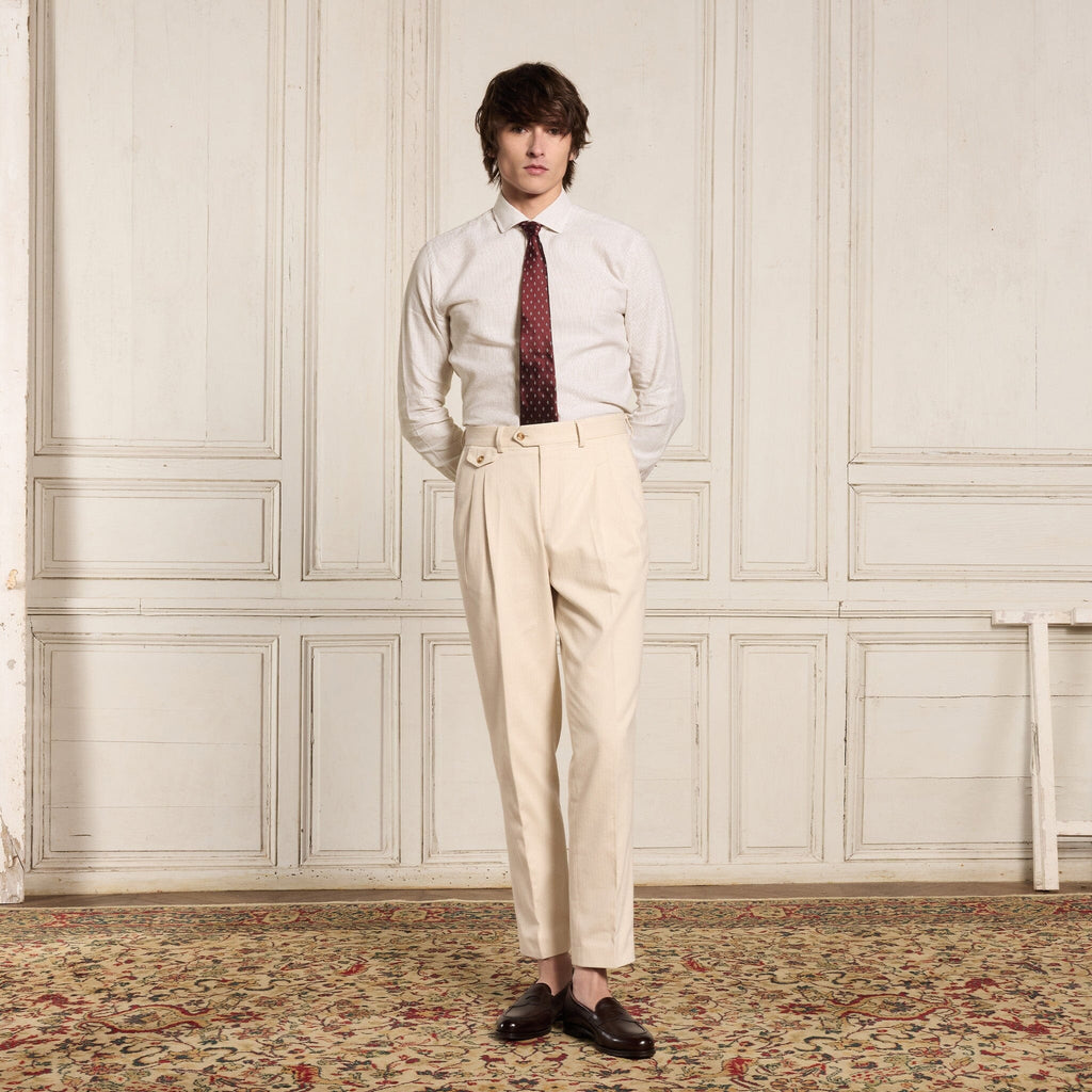 Chemise en coton et lin à rayures beiges