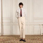 Chemise en coton et lin à rayures beiges